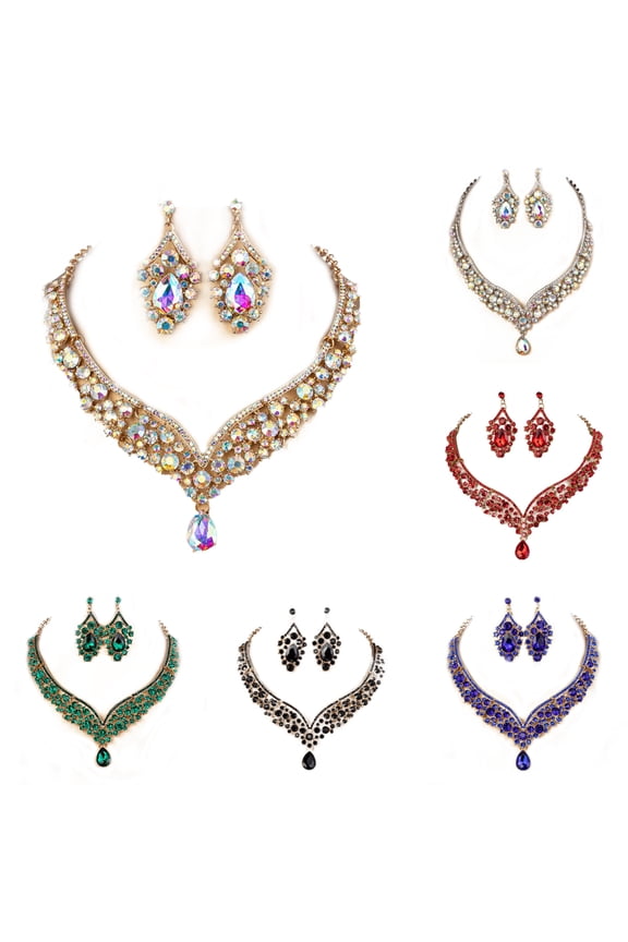 1 Set Drop-shaped Wedding Bridal Earrings Necklace Jewelry Set for Brides Women Geometric Rhinestone Necklace Earring Sets for Wedding