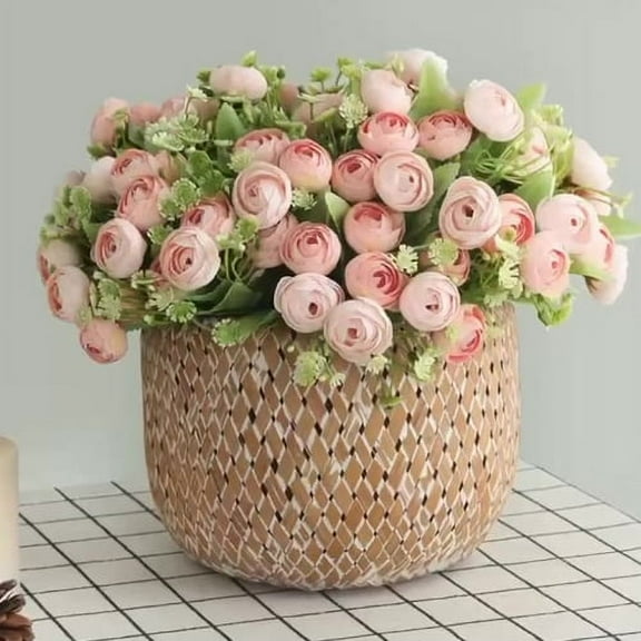 Shenmeida 15 Heads Artificial Rose Flowers Bouquet Silk Flowers Rose for Home Bridal Wedding Party Festival Decor