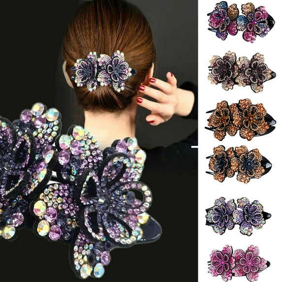 Shenmeida 1PC Crystal Rhinestones Hair Barrettes Flower French Clip Vintage Spring Hair Clips Retro Elegant Hair Clips Hair Jewelry for Women Girls