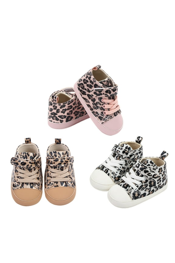 1Pair Baby Girls Boys Leopard Print Soft Sneakers Soft Sole High-Top Ankle Infant for Daily Wear