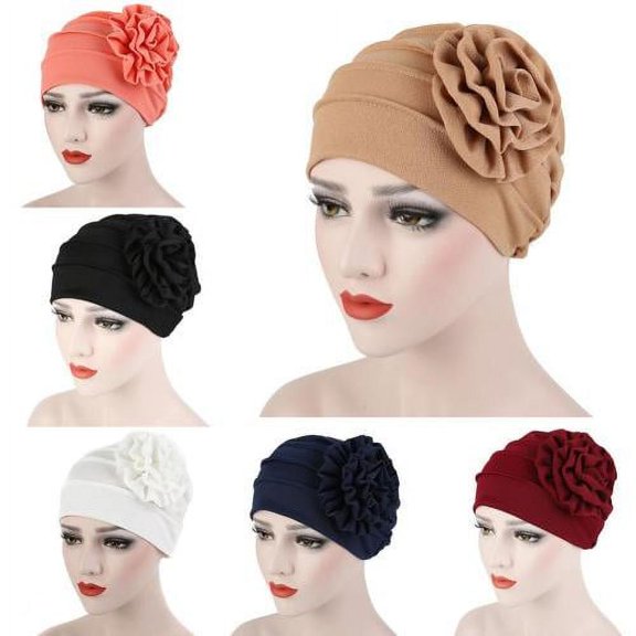 Shenmeida 1pc Women Elastic Glitter Big Flower Turban Chemo Beanie Hair Loss Chemo Cap Hat