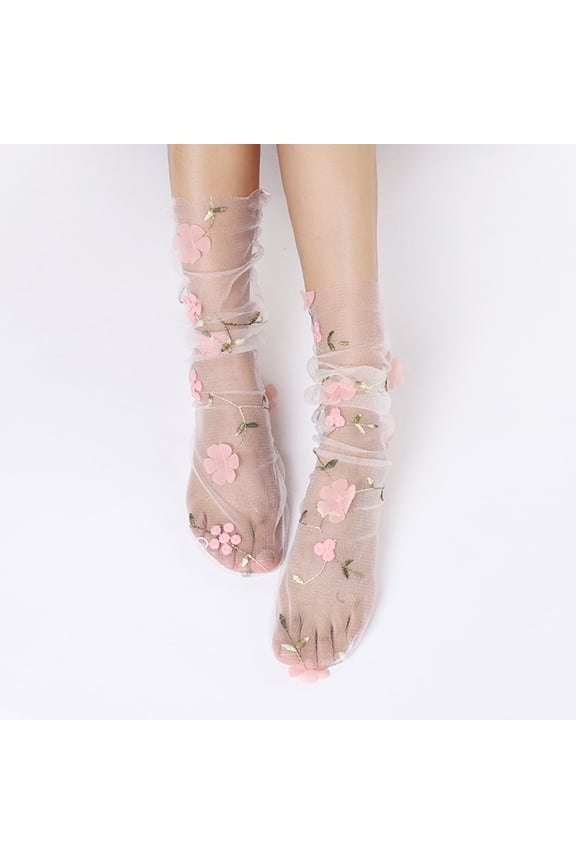 2 Pairs Womens Girls Sheer Mesh Decorated Tulle Socks Novelty Slouch Socks See Through Nylon Lace Pile Socks