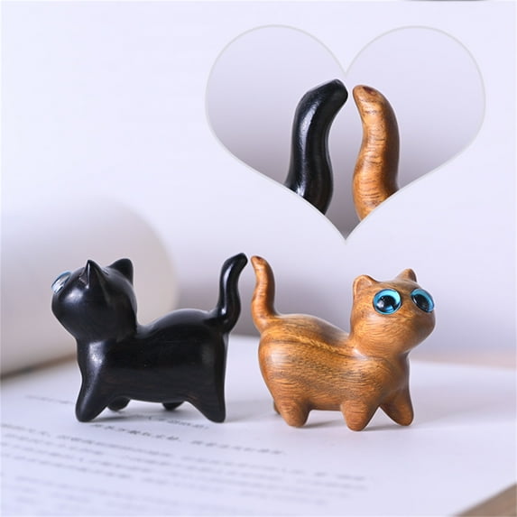 Shenmeida 2PCS Wood Cat Figurine Sculpture Statue Modern Decor Home Gifts Arts