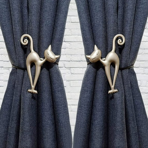 Shenmeida 2Pcs Curtain Tie,Magnetic Curtain Tiebacks,Cartoon Cat Curtain Decorative Weave Rope Curtain Holdbacks Holder for Window Decor, Curtain Clips Rope Straps Magnet for Home Office