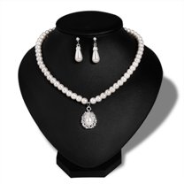 Shenmeida 2Pcs/set Elegant Royal Style Women Imitation Pearl Teardrop Shaped Pendant Necklace Earrings Set