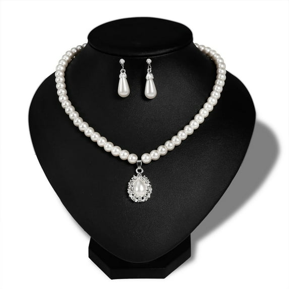 Shenmeida 2Pcs/set Elegant Royal Style Women Imitation Pearl Teardrop Shaped Pendant Necklace Earrings Set