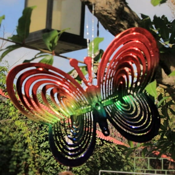 Shenmeida 3D Multicolor Butterfly Wind Spinner Hanging with Gazing Ball Spiral Tail, 360 Degrees Spin Animal Metal Wind Sculptures, Stainless Steel Chimes for Outdoor Garden Room Crafts