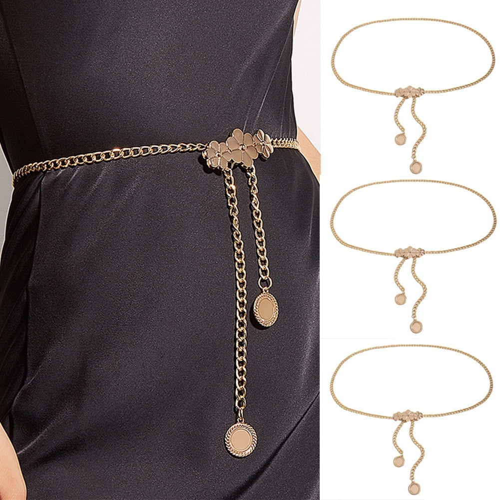 High Quality Metal Waist Chain Belt with Round Flower Pendant Vintage Gold Flower Circle Waistband Metal Waist Chain Belt  main image 4