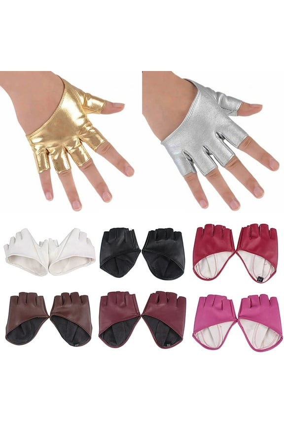4PCS Lady Fashion Faux Leather Gloves Faux Leather Outdoor Sport Half Finger Glove Dancing Show Gloves