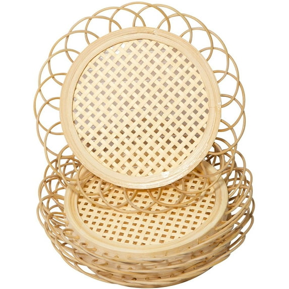 Shenmeida 4Pcs Handmade Bamboo Coasters for Room Decor - Boho Coasters for Boho Living Room Decor - Bamboo Coasters for Rattan Decor - Natural Woven Coasters