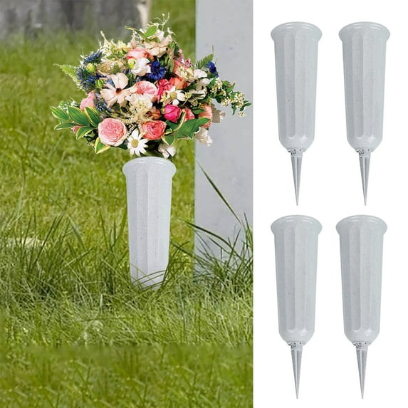 Shenmeida 4Pcs Memorial Floral Vase with Spike Grave Cone Vases Flower Arrangement Containers Cemetery Memorial Supplies Also Great for Parties and Outdoor Events