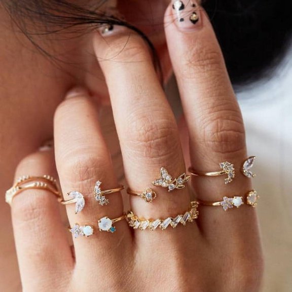 Shenmeida 7Pcs Butterfly Ring Rhinestone Bow-Knot Knuckle Ring Jewelry Ring Joint Ring for Women Jewelry Accessories