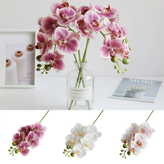 Shenmeida Artificial Orchid Stems Set of 3 Real Touch Orchid Blooms Fake Phalaenopsis Flower Home Wedding Decoration