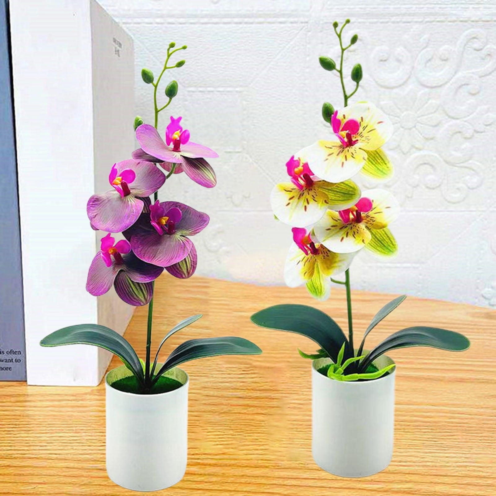 Shenmeida Artificial Orchid with Vase Flowers for Kitchen Table Centerpieces, Large Vivid Orchid Phalaenopsis Orchid Plant Faux Orchids Flowers Indoor Room Decoration