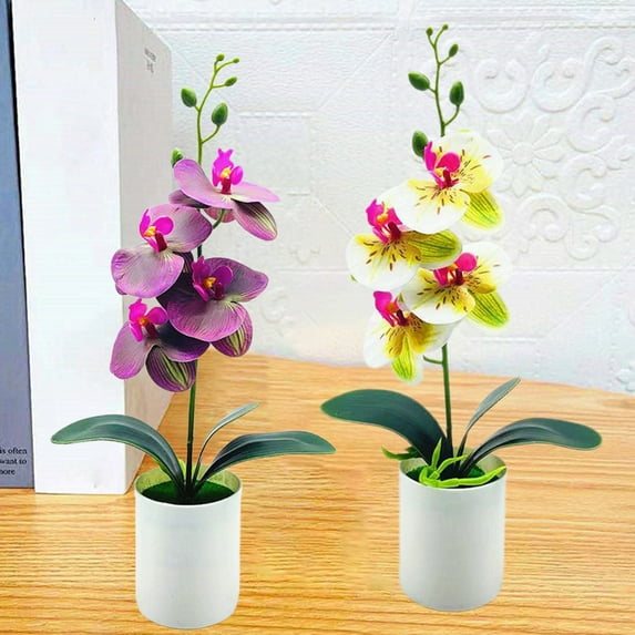 Shenmeida Artificial Orchid with Vase Flowers for Kitchen Table Centerpieces, Large Vivid Orchid Phalaenopsis Orchid Plant Faux Orchids Flowers Indoor Room Decoration