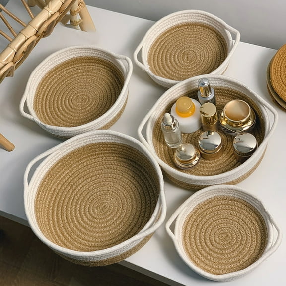 Shenmeida Cotton Rope Baskets, Woven Storage Basket, Fabric Tray, Bowl, Round Open Dish for Fruits, Jewelry, Keys, Sewing Kits