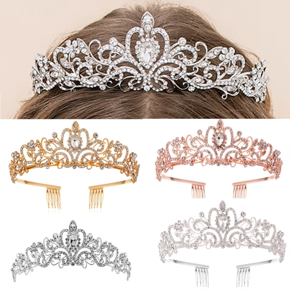 Shenmeida Crown Flower Rhinestone Bridal Tiara Crystal Wedding Crown for Bridal and Flower Girls Headpiece,4 Styles Available
