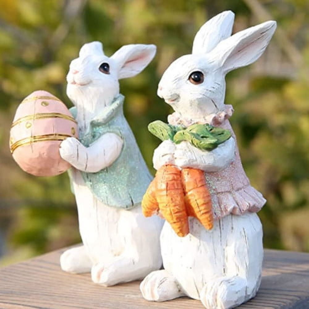 Shenmeida Easter Bunny Decorations Spring Home Decor Bunny Figurines Bunny Figurines Gifts for Kids Spring Decor for Table Accessories Easter White