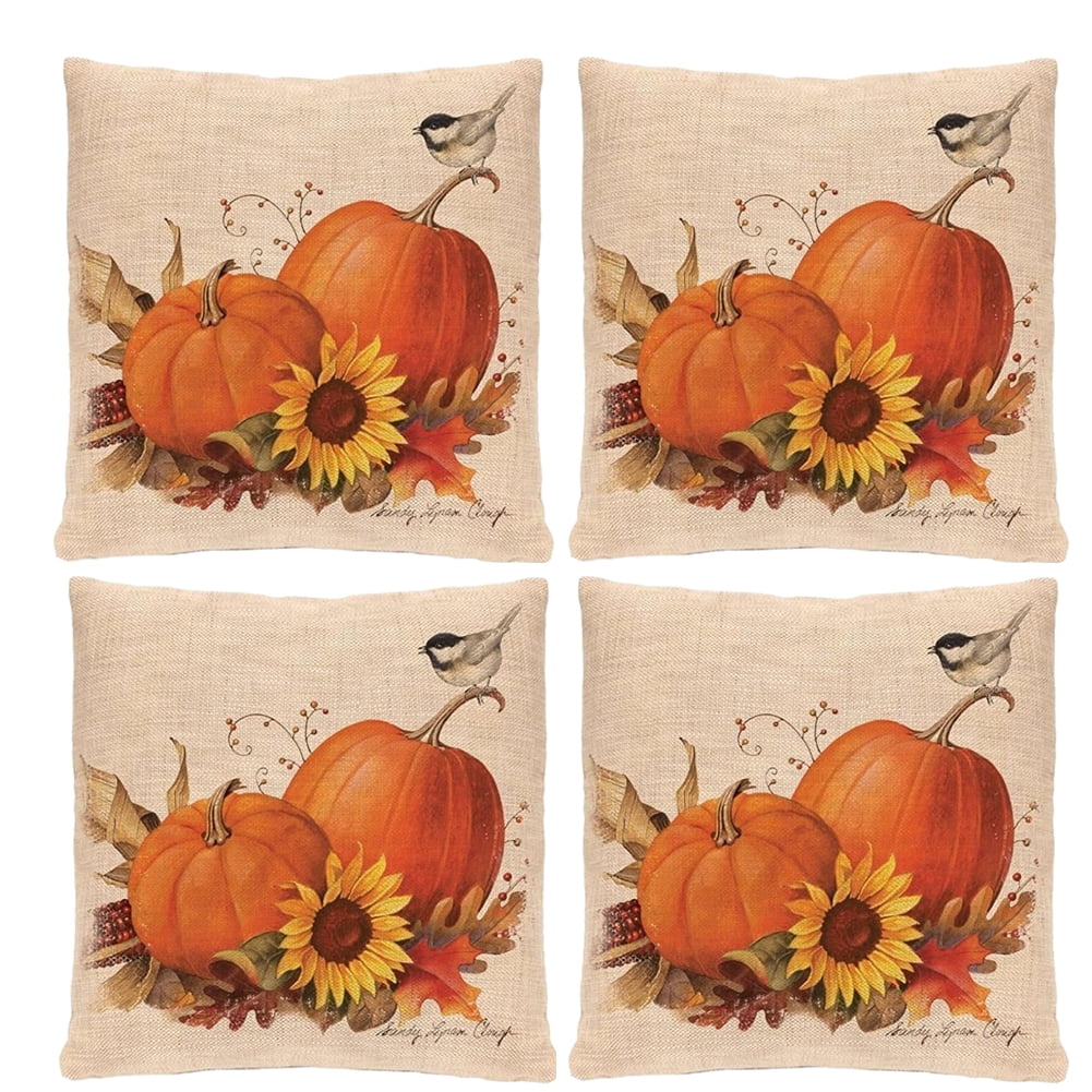 Shenmeida Fall Linen Pillow Covers 18x18 Inch for Fall Decor Set of 4
