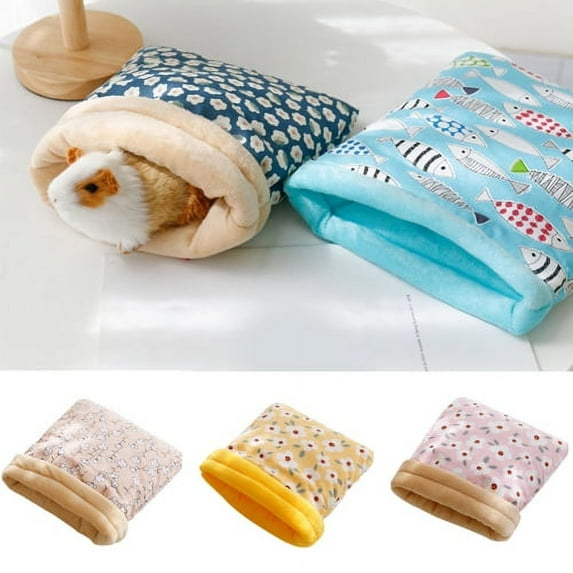 Shenmeida Hamster Sleeping Bag, Winter Soft Warm Bed Printing Pattern Plush Small Pet Nest Snuggle Sack Hideout Pouch for Hedgehog Guinea Pig Squirrel Small Animals