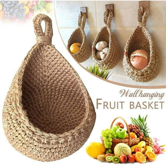 Shenmeida Hanging Wall Vegetable Fruit Baskets Braid Fabric Teardrop Hanging Basket Bohemian Hanging Wall Basket Breathable Hanging Crochet Basket Wall Hanging Basket Planter