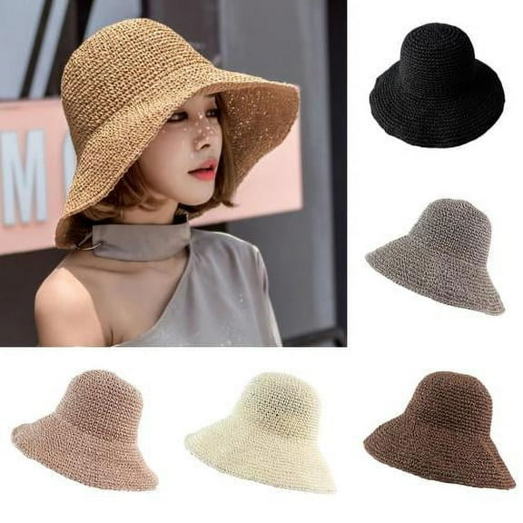Shenmeida Ladies Summer Sun Hats Women Panama Straw Beach Hats Foldable Wide Brim Floppy