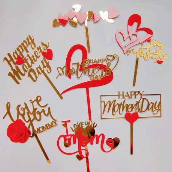 Shenmeida Mother's Day Cake Topper, 7pcs Acrylic Happy Mother's Day Cupcake Topper for Birthday Mother's Day Cake Party Decoration Supplies