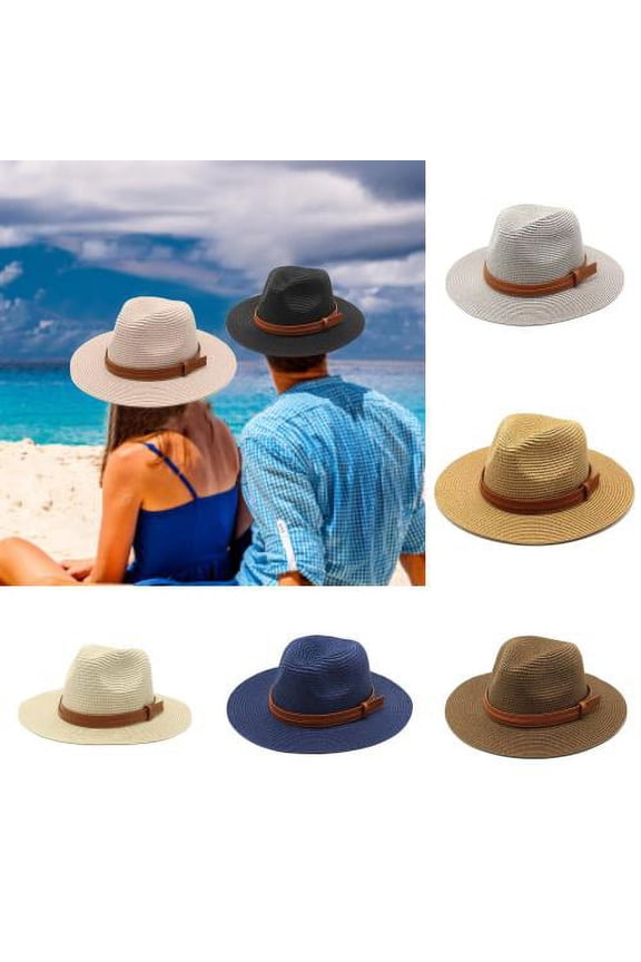 Panama Straw Hat Men Womens Wide Brim Packable Roll up Fedora Beach Sun Hat
