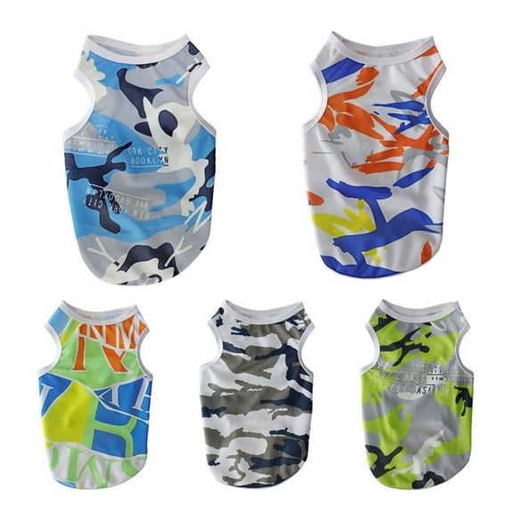 Shenmeida Printed Dog Clothes Camouflage Pet Pullover Sleeveless Dog Shirt Breathable Vest for Small Medium Boy Girl Dogs