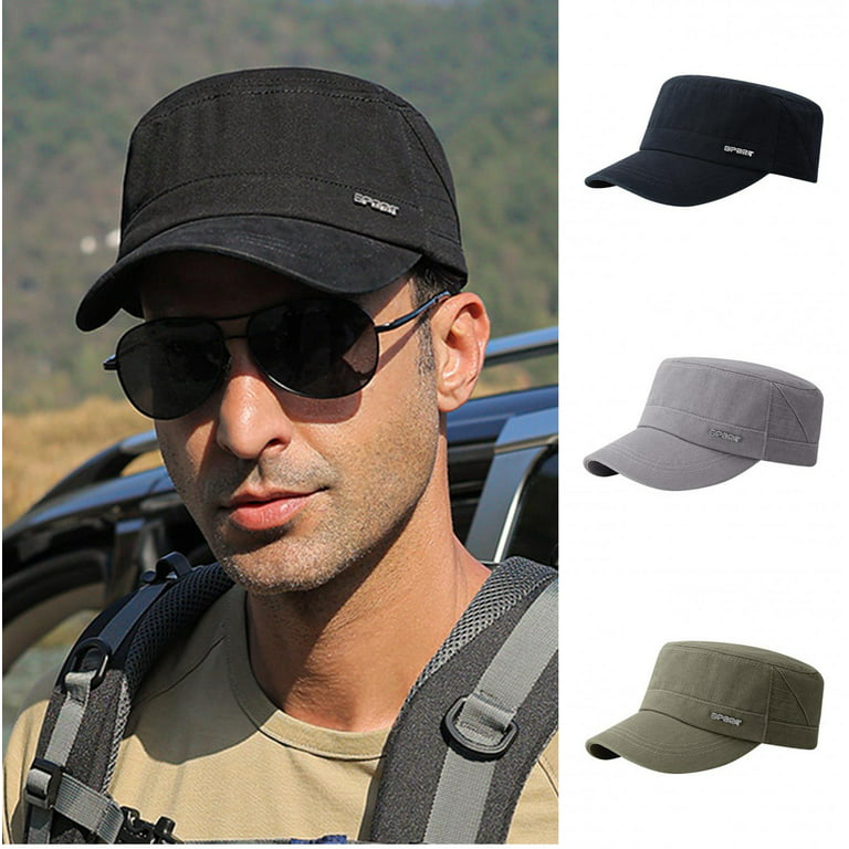 Shenmeida Quick Dry Sweat-absorbing Flat Top Cadet Caps Adjustable Military  Stylish Flat Top Hats for Men