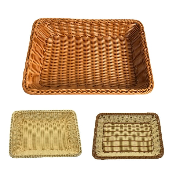 Shenmeida Rattan Serving Tray, Rectangular Woven Tray, Natural Wicker Decorative Serving Baskets for Organizing Tabletop Bathroom Kitchen Counter