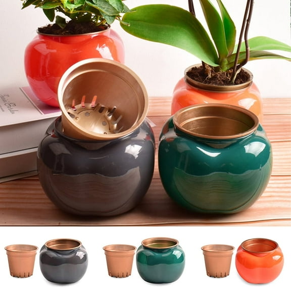 Shenmeida Self-Watering Pot 13.5cm x 11cm Round Red Plastic with Water Container