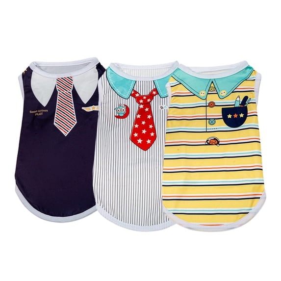 Shenmeida Small Dog Shirts Soft Breathable Cotton Puppy T Shirt for Small Dogs Girl Spring Summer Stripe Pattern Cartoon Printing Pet Tee Sleeveless Vest Cat Clothes Outfits