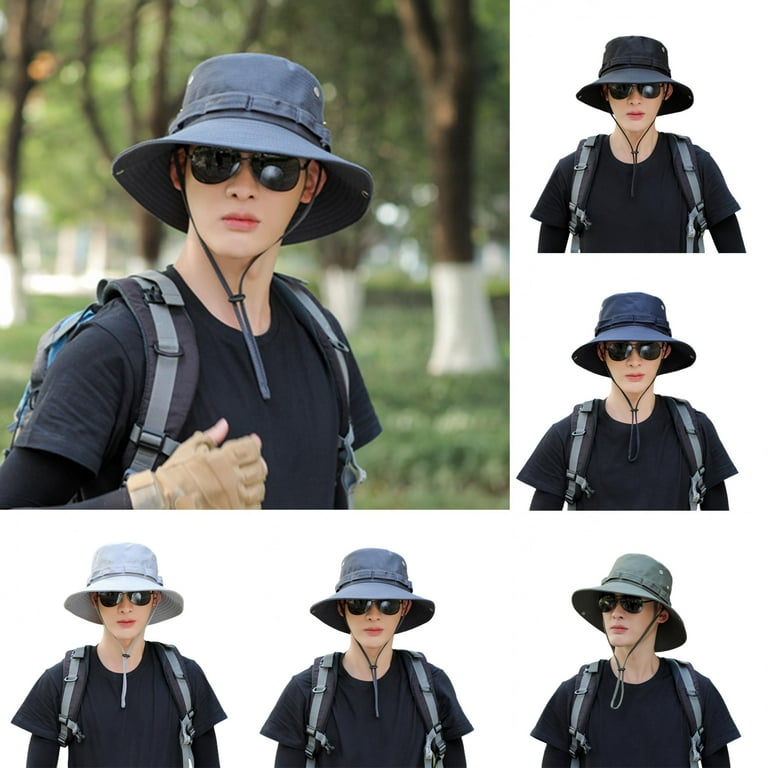 Shenmeida Sun Hat for Men Windrproof Wide Birm String Bucket Hat UV  Protection Boonie Hat for Fishing Hiking