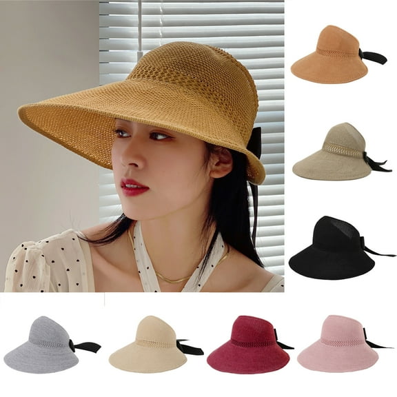 Shenmeida Sun Visor Hats for Women Summer Beach Hat Wide Brim Adjustable UV Roll Up Ponytail Visors Hat