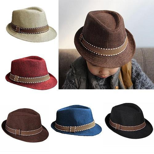 Shenmeida Unisex Kids Fashion Cool Jazz Pitched Crown Short Brim Hat Cap Fedora Hat Dress-Up Accessories for Pretend Play