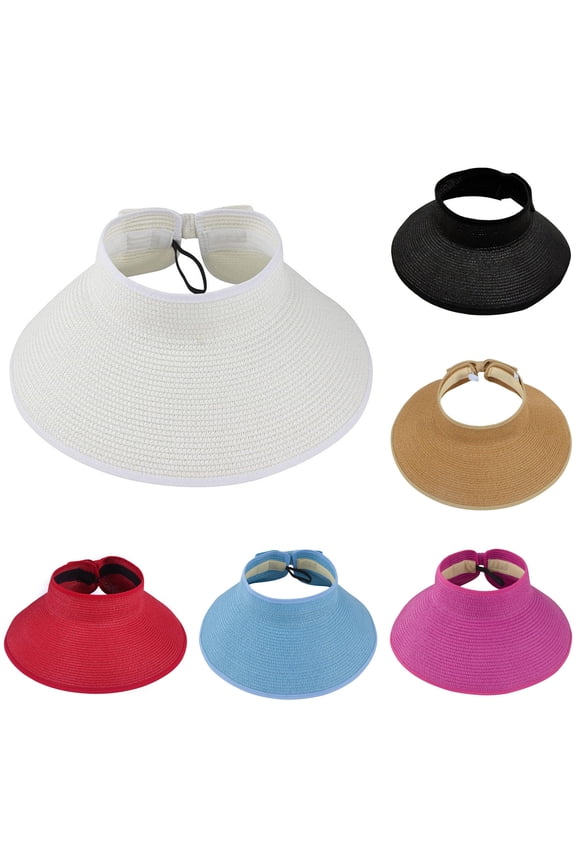 Women Foldable Bowknot Floppy Wide Brim Empty Top Sun Hat Travel Adjustable Summer Beach Hat