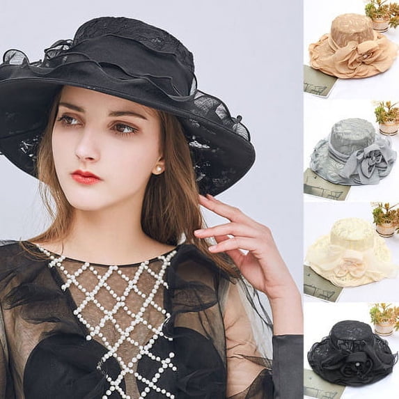 Shenmeida Womens Fashion Summer Elegant Wide Brim Flower Sun Hat Women Wedding Tea Party Church Travel Cap