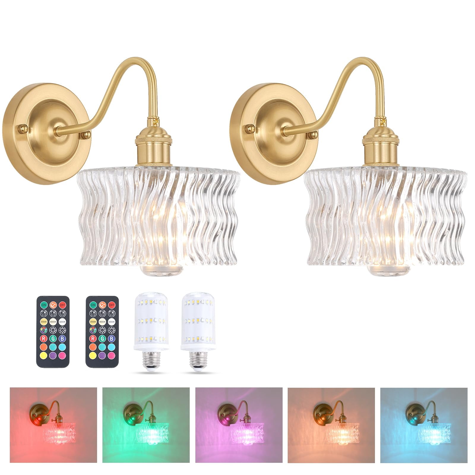 Shenmoyl Battery Operated Wall Sconce Set of 2, Vintage Rechargeable ...
