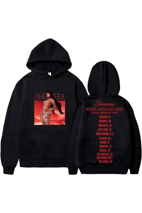 Shenseea Never Gets Late Here Tour 2024 Merch Hoodie Pockets Drawstring Unisex Hooded Sweatshirt Fashion Clothing