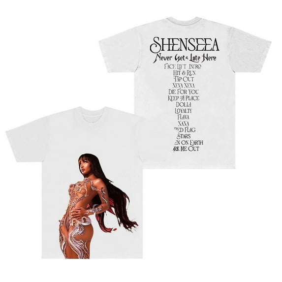 Shenseea Tour T-shirts Never Gets Late Here Tracklist Merch Tee Women Men Fashion Casual Short Sleeve Crewneck