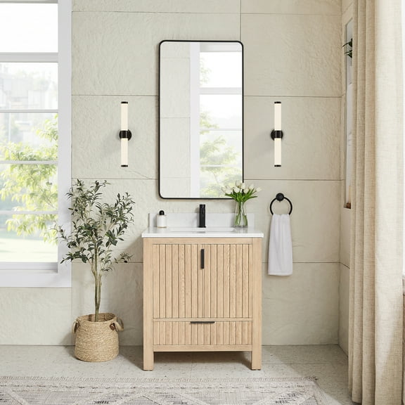 Shenzhen 30" Single Bath Vanity in Aged Natural Oak with Composite Stone Top