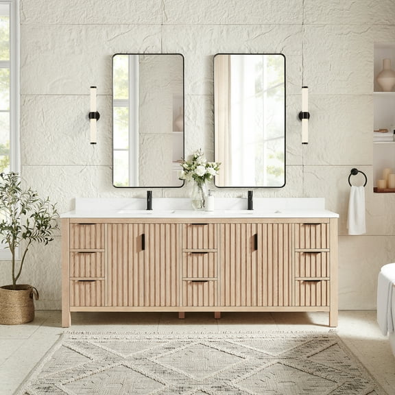 Shenzhen 84" Double Bath Vanity in Aged Natural Oak with Composite Stone Top