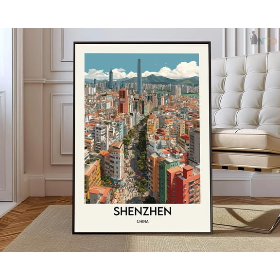 Shenzhen Guangdong City Poster, Stretched Canvas 12x16in