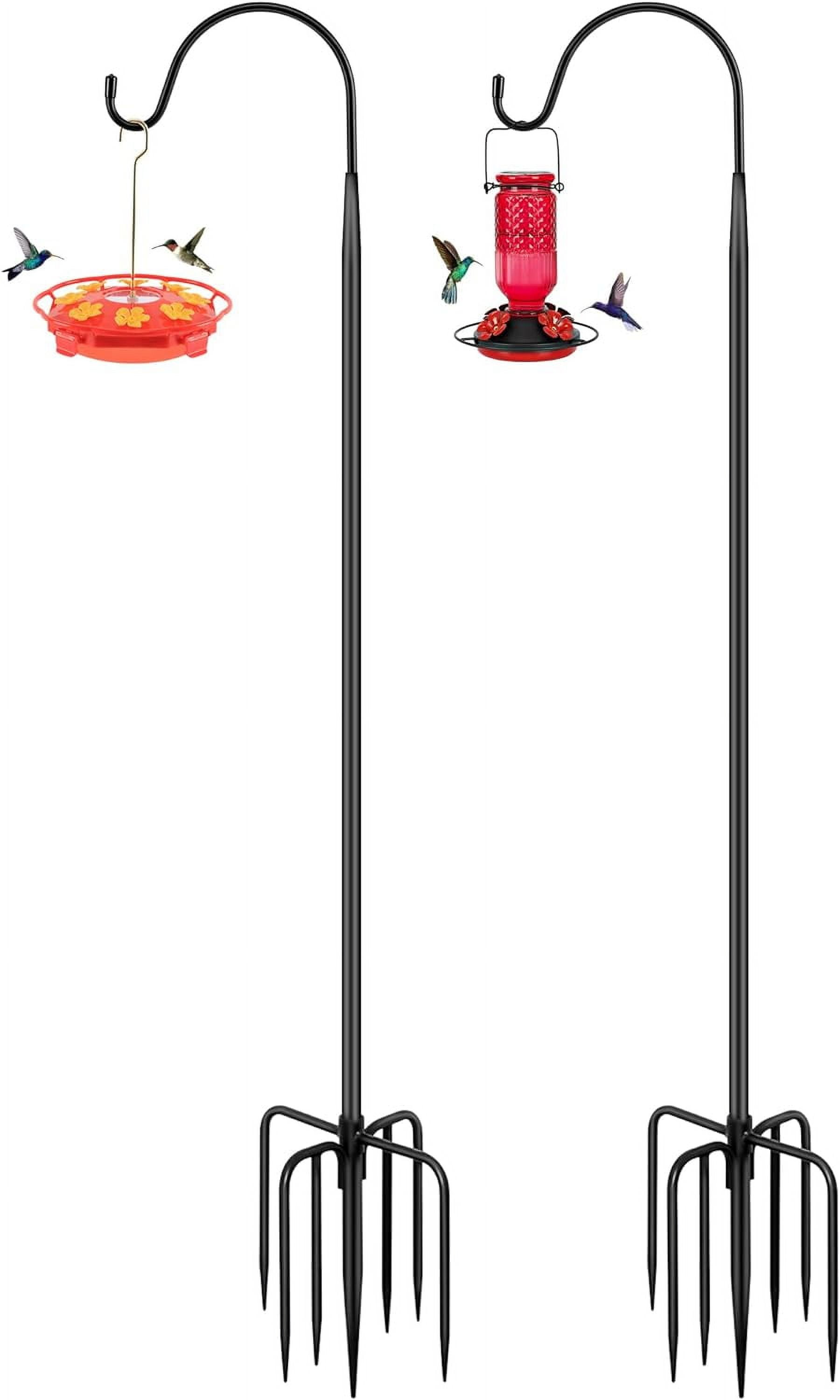 Highpro 63 Inch Double Shepherd Hooks - Heavy Duty Bird Feeder Pole With 5-Prong Base