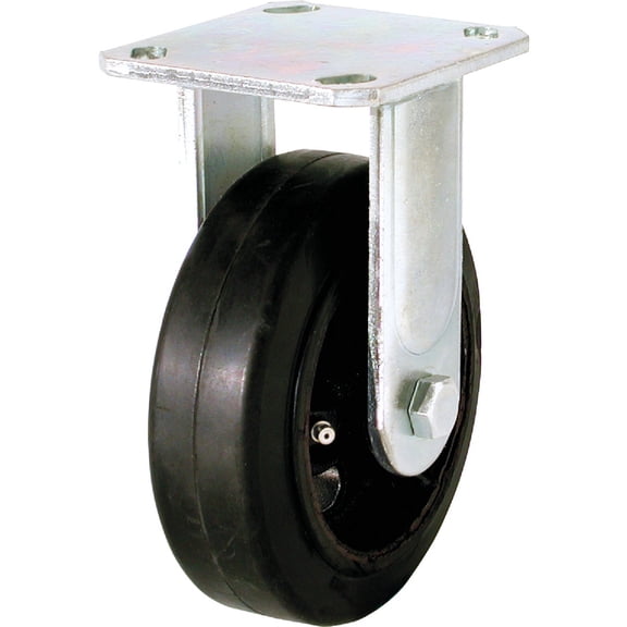 Shepherd Hardware Rigid Caster - 6 In Rubber Wheel, Heavy Duty - 6 In Diameter, Black Standard Mounting Hardware, Drop-In Replacement