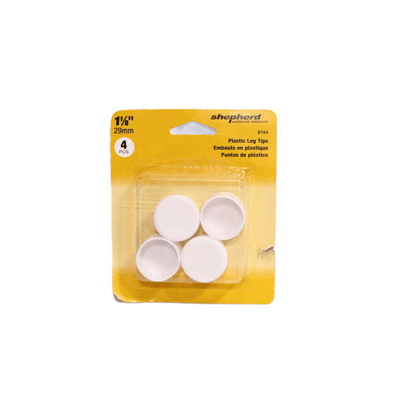 Shepherd 9744 1-1/8" White Plastic Leg Tips, 4 Count