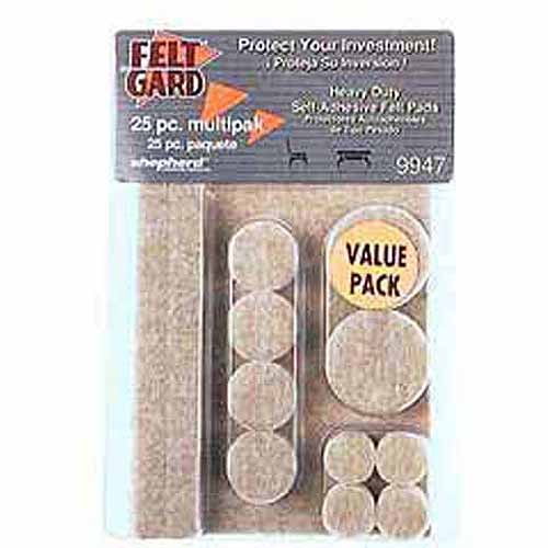 Shepherd 9947 Beige Heavy Duty Felt Pads Assorted 25 Count