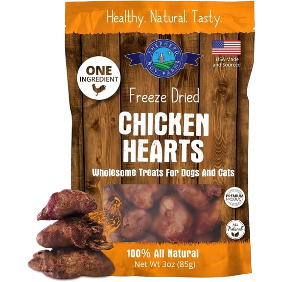 Shepherd Boy Farms Freeze Dried Chicken Hearts for Dogs & Cats – 100% Natural, Single-Ingredient Dog Treats & Cat Treats, High-Protein Organ Meat, Grain Free, Made in USA, 3oz