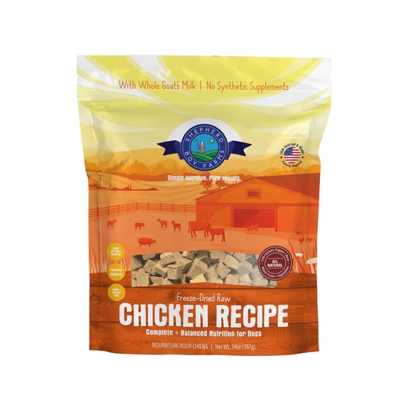 Shepherd Boy Farms Freeze Dried Raw Dog Food, Chicken Recipe, All Natural, No Synthetics, Made in USA with Goat's Milk & Organic Produce, High Protein, Complete Meal (14oz)